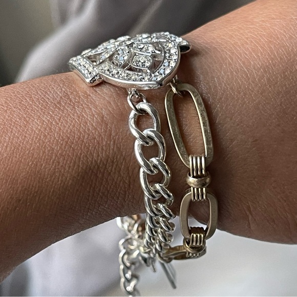 The Limited | Two Tone Double-Chained Vintage Inspired Pave Crystals Bracelet - Picture 7 of 13